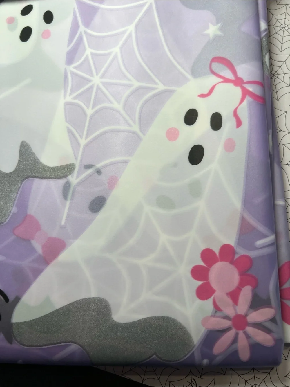 Lavender Halloween Peva Shower Curtain Cute Ghosts Spider Webs Bats HairBows